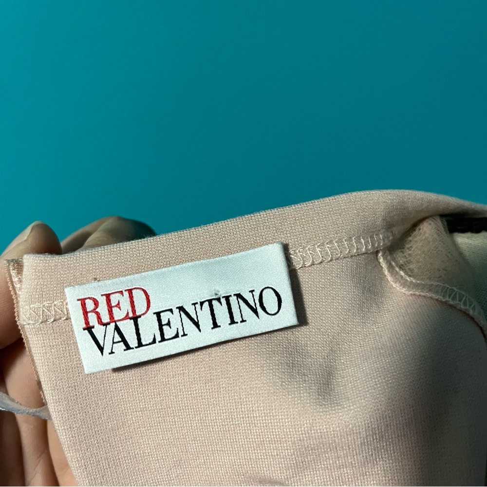 Red Valentino L Point D’esprit-Paneled Ruffled Ponte Mini Dress Nudo Blush Pink - Picture 8 of 10